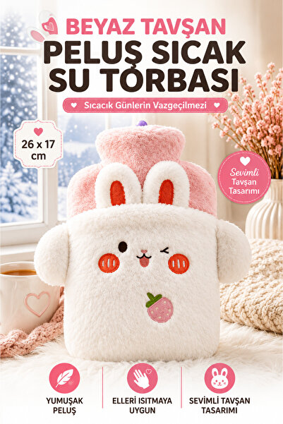 TOYFEST Tavşan Figürlü Yumuşak Peluş Eldivenli Sıcak Su Torbası
