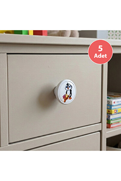 EYM 5 Pieces Children's Room Furniture Handle Single Knob Diameter 55 mm Penguin