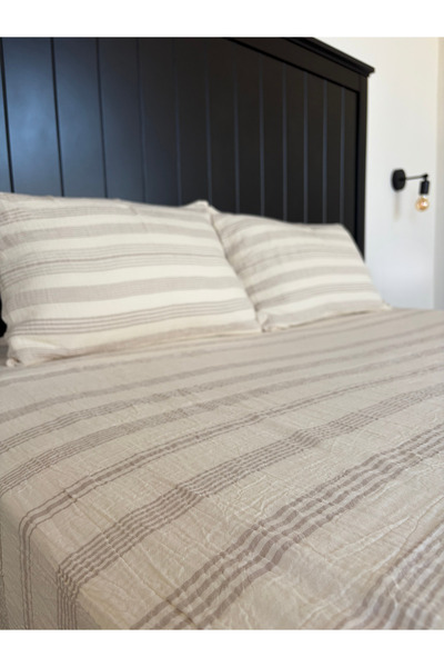 Monochrome Tekstil Monochrome 2 Layer Muslin Natural Bed Sheet and Pillowcase...