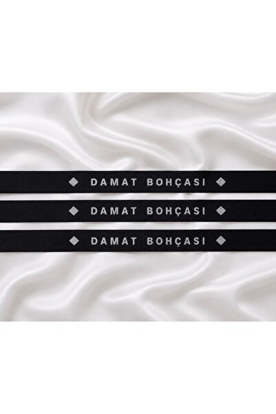 EvremStore Siyah Üzeri Gümüş Damat Bohçası Yazılı Bohça Bağlama Kurdelesi 1 M...