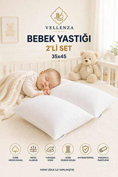 Vellenza 2 Adet 35x45 cm Bebek Yastığı Silikon Elyaf Dolgulu Mikro Kumaş Yumu...
