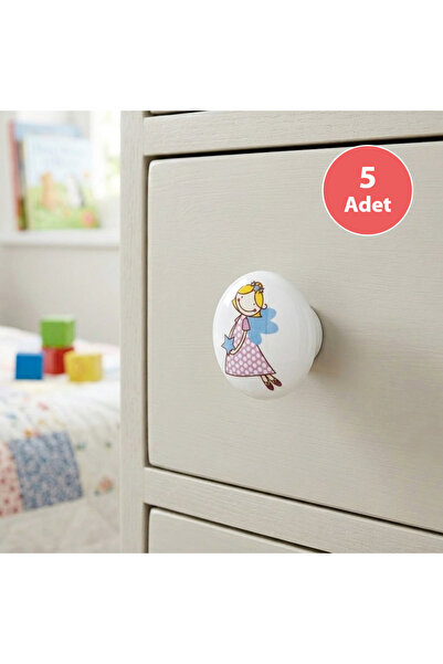 EYM 5 Pieces Bud Porcelain Button Fairy Children's Room Furniture Handle