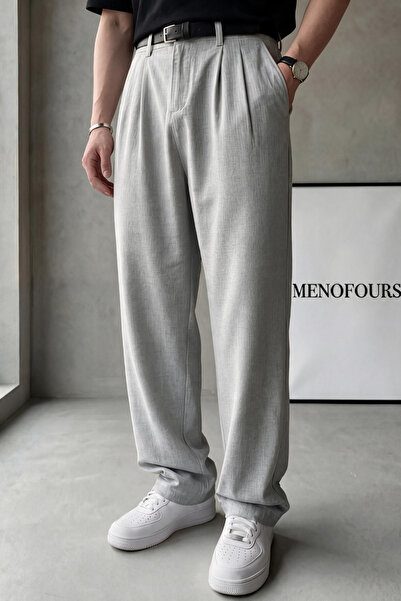 MENOFOURSWEAR Pantaloni largi din stofă plisați gri