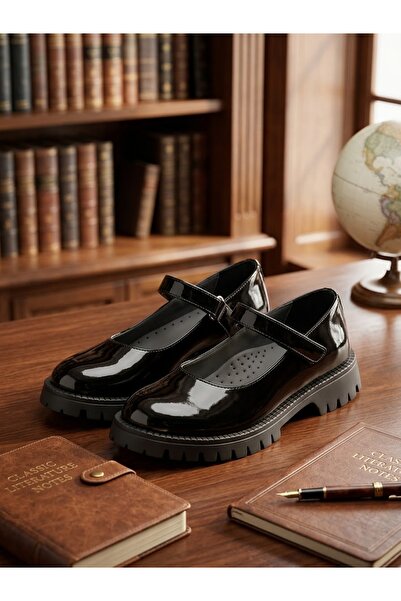 nuh kids Black Patent Leather Daily Orthopedic Girls' Shoes Ballet Flats