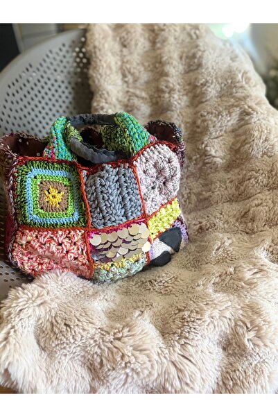 simarikcraft Patchwork Granny Square El Örgüsü Çanta | Bohem Renkli Kadın Omu...