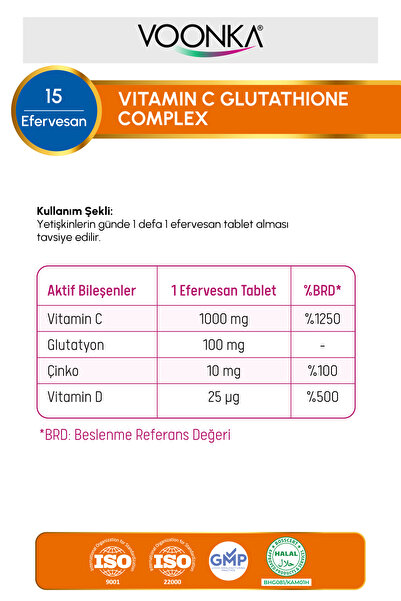 Voonka Vitamin C 1000 mg Glutathione Complex 15 Efervesan Tablet