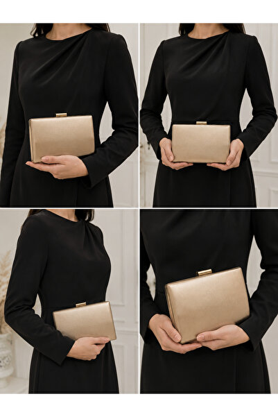 Bronz Renk Kumaş Abiye Portföy Clutch Düğün Nişan Kına Davet Özel Gece Kadın Çanta