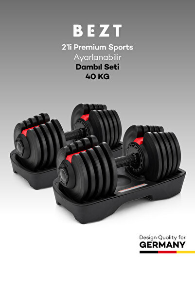 Bezt 2li Premium Sports Ayarlanabilir Dambıl Seti 40KG Kırmızı