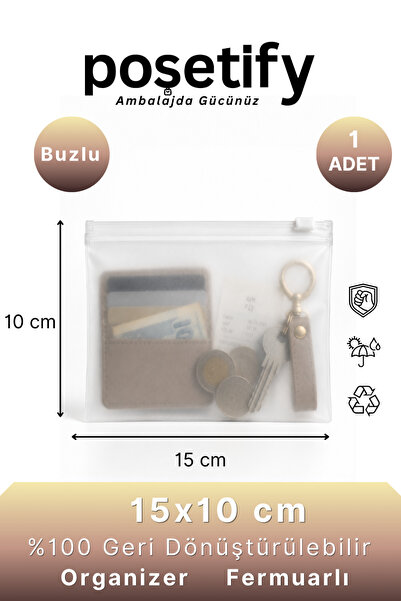 POŞETİFY Fermuarlı Organizer 15x10 Cm | 1 Adet | Buzlu Şeffaf Çanta İçi, Kozm...