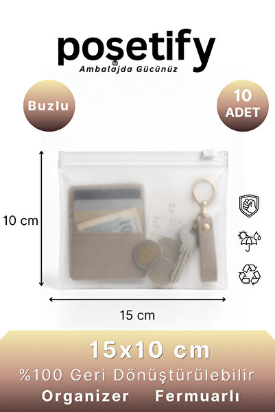 POŞETİFY Fermuarlı Organizer 15x10 Cm | 10 Adet | Buzlu Şeffaf Çanta İçi, Koz...