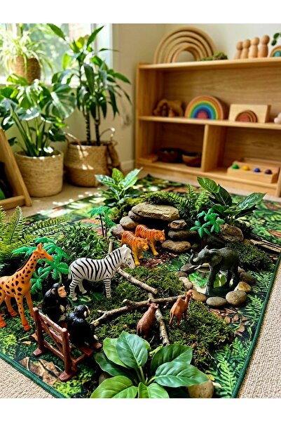 OYUNCAKSAHİLİ Aslan Kaplan Zürafa Maymun Goril Zebra Ayı Taş Ağaç Çit 20li Kı...