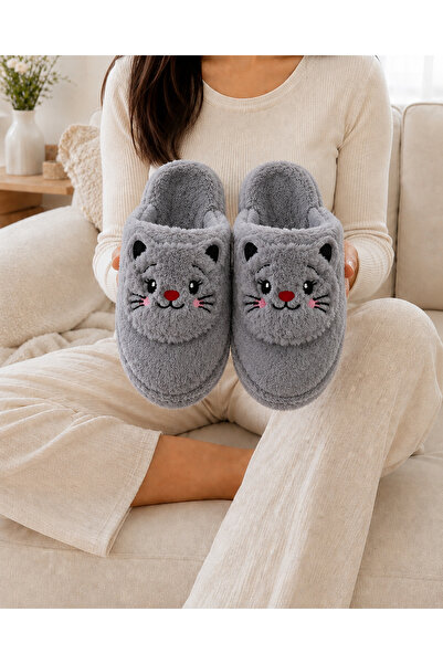 ZARICH Catty Gray Cat Figured Plush Furry Comfortable Sole Women's Dowry Bund...