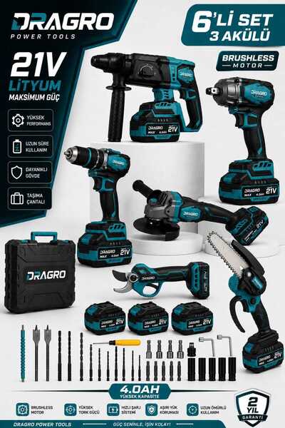 Dragro Professional 6 Lı Set 21v Darbeli Hilti Taşlama Testere Makas Matkap V...