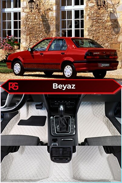 PASPASGRAFT RENAULT RENO R19 Beyaz Renk 8D Diamond Kaymaz Deri Oto Paspas