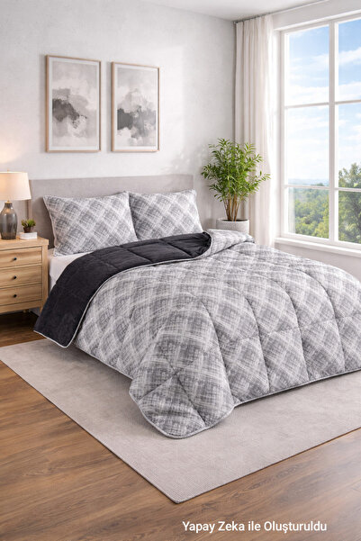 HOMENUP Wellsoft Battal Boy Yorgan Seti Desenli 215x235 Siyah