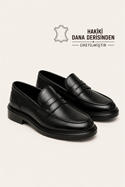 VARNAS Men's Black Genuine Leather Lightweight Eva Sole Loafer Shoes - Thunde...