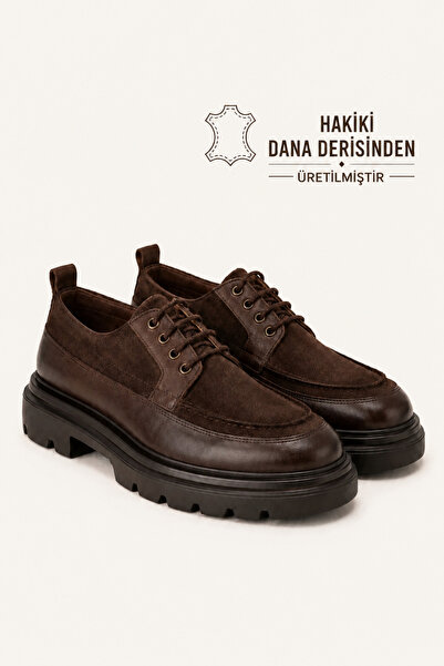 VARNAS Men's Brown Genuine Leather and Suede Lace-Up Thick Sole Casual Shoes ...