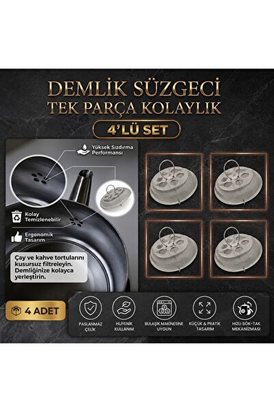 Keskon 4 Lü Paket Demlik İçi Sök Tak Çay Süzgeci – Paslanmaz Çelik, Dayanıklı...