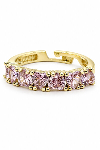 Stelle Jewelry Adjustable Heart Stone Gold Color Steel Ring – Pink Zircon Sto...