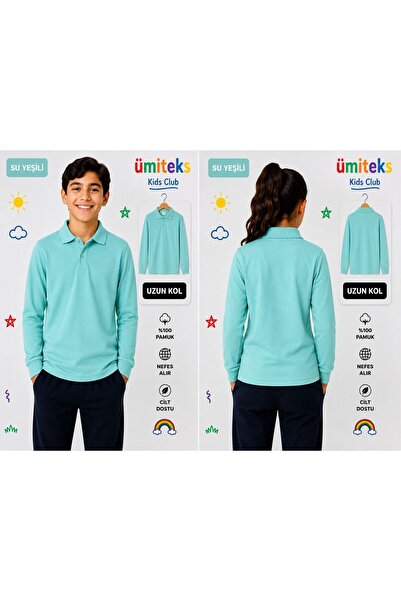 OKULCA Unisex Combed Green Polo Collar School T-Shirt