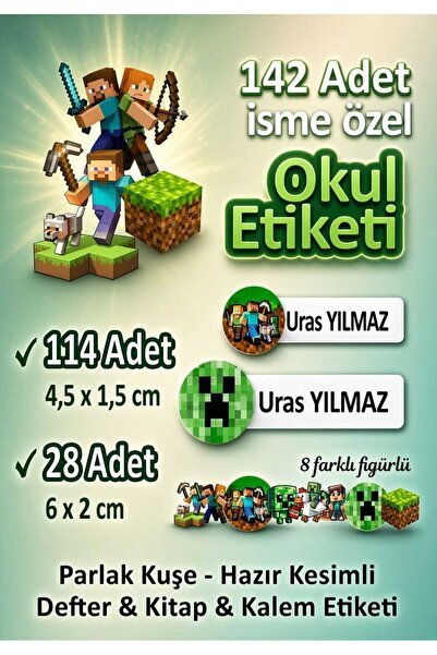 fırsatlar diyarı Okul Etiketi - Kişiye Özel isim Yazdırılabilen Etiket Minecr...