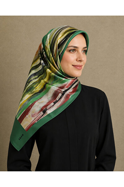 Aker Green Burgundy Mixed Pattern Tivil Silk Scarf 8808713 -951
