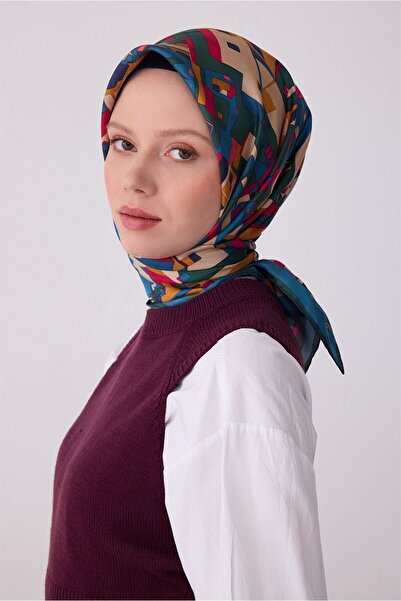 Belli Tivil Pure Silk Scarf 4307 - 80 Τιρκουάζ - Φούξια Σχέδιο Τοπίου