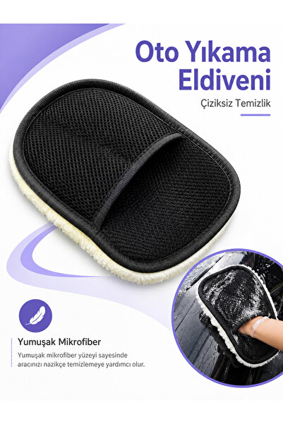 RAMDET Premium Araba Yıkama Eldiveni 25x17 cm Yumuşak Peluş Oto Temizlik Eldi...