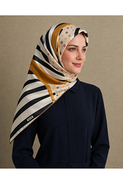Aker White Line Pattern Tivil Silk Scarf 8804713 - 961