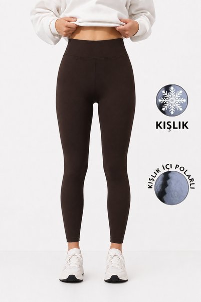 Warasiva Women's Brown Winter Fleece Inside High Waist Gathering Corset Interlock Steel Knitted Leggings