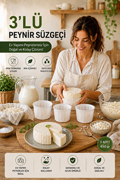 Akyüz Plastik 🧀   3-Piece Cylinder Cheese Strainer Mold 450 Gr |   Saganaki ...