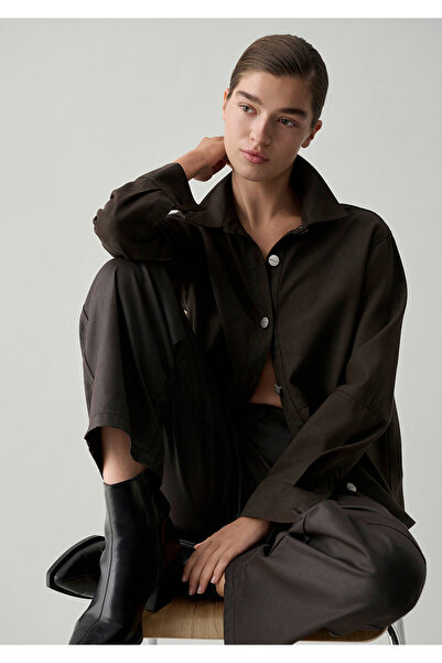 Mavi (Tencel TM) Lyocell Kahverengi Gömlek Oversize / Geniş Kesim 1211650-90707