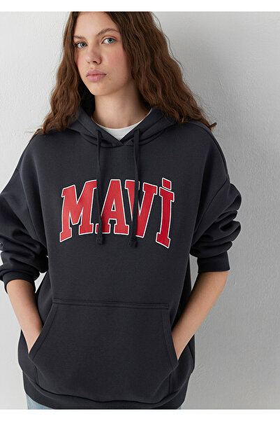 Mavi Logo Baskılı Kapüşonlu Antrasit Sweatshirt 1600361-70499
