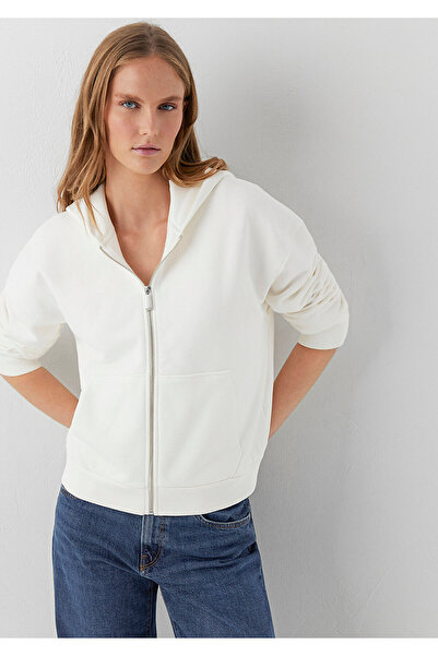 Mavi Kapüşonlu Ekru Basic Sweatshirt 1S10570-83043