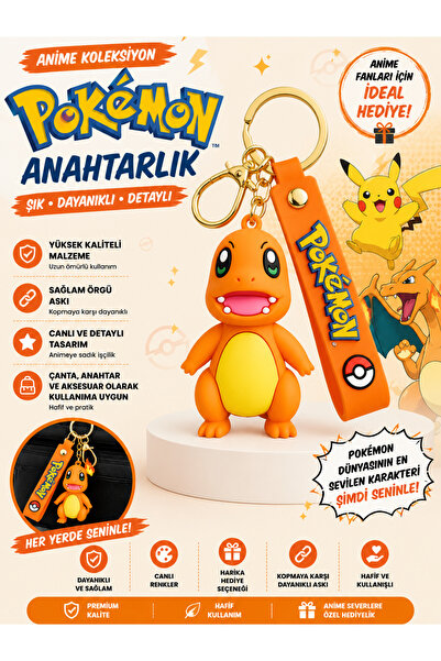 FG KONNİCHİWA Pokemon Keychain Charmander Pi̇kachu Charizard and Others Silic...