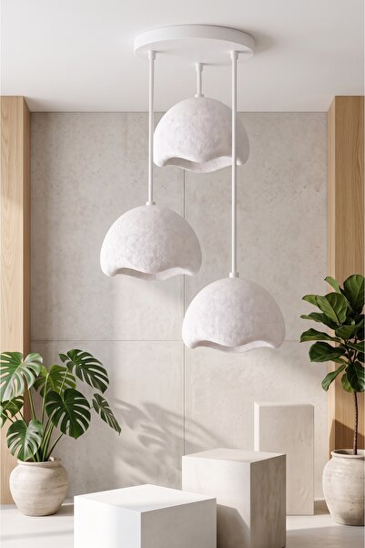 Limon 3D Desing Beton Görünümlü 3'lü Sarkıt Avize, Bohem İskandinav Tarzı Sar...