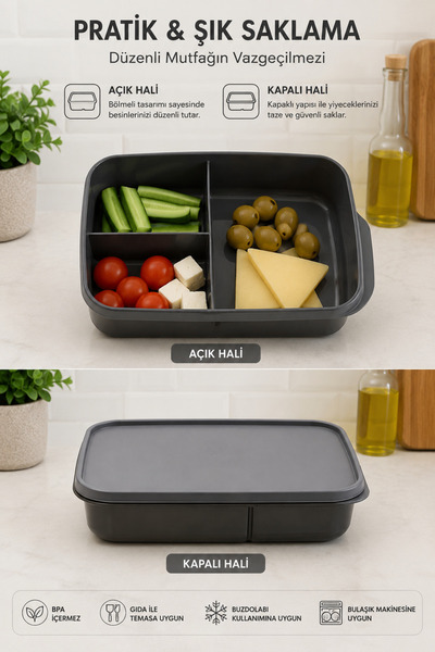 KÜÇÜK EW Tupper Model Soft 3 Bölmeli Dikdörtgen Saklama Kabı Ew-615