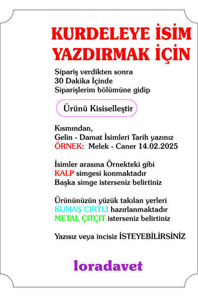 Lora Davet Söz Nişan Yüzük Kurdelesi (Dökülen inci, Altın Yazı) Bordo (1 Adet) 42253
