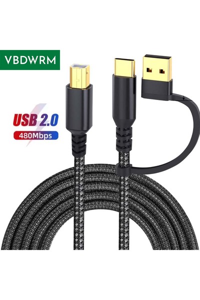 Choice كابل طابعة USB C أسود بطول 1 متر، 2 في 1، منفذ USB A أو Type C إلى B، ...