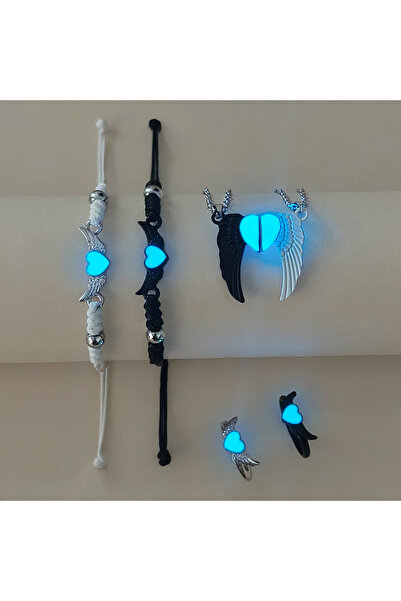 Choice 55cm T077 Luminous Heart And 3D Wing Couple Necklace Ring Bracelet Set...