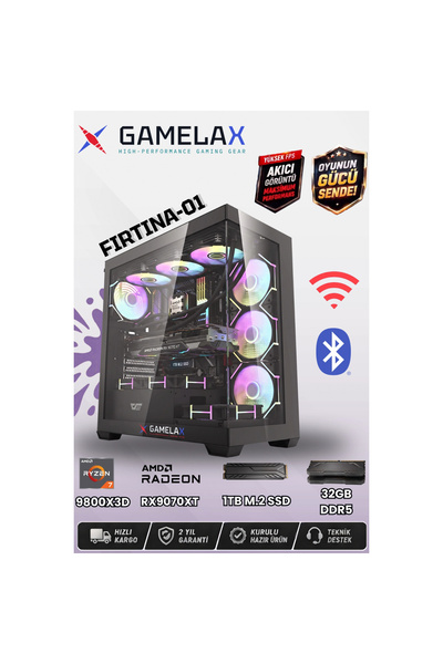 Gamelax FIRTINA-01 AMD Ryzen7 9800X3D RX9070XT 16GB 32GB DDR5 Ram 1TB M.2 SSD...