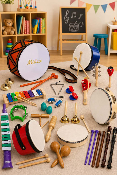 Midex Örf Aletleri Seti Overmuch Paket-1 Marakas Zil Üçgen Ksilofon Melodika ...