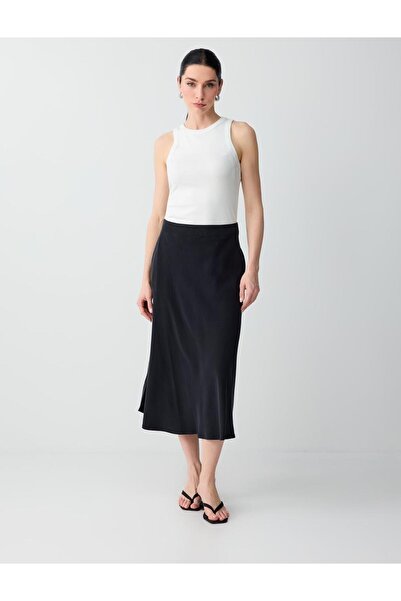 Jimmy Key Anthracite Relaxed Fit Pocket Detailed Regular Waist Midi Skirt