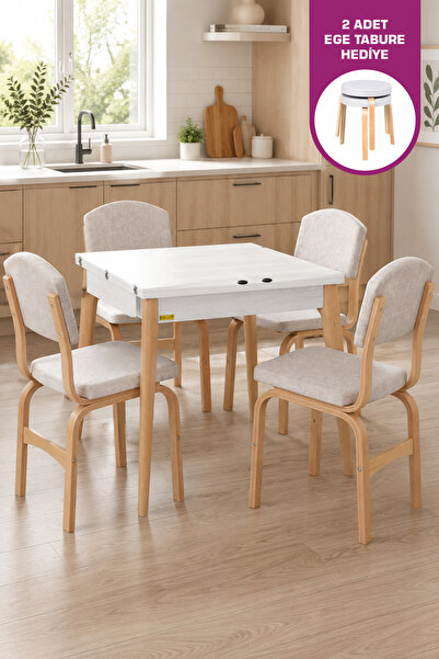 VİLİNZE Ege Sandalye Avanos Ahşap MDF Kanatlı Mutfak Masası Takımı - 70x70+70 cm