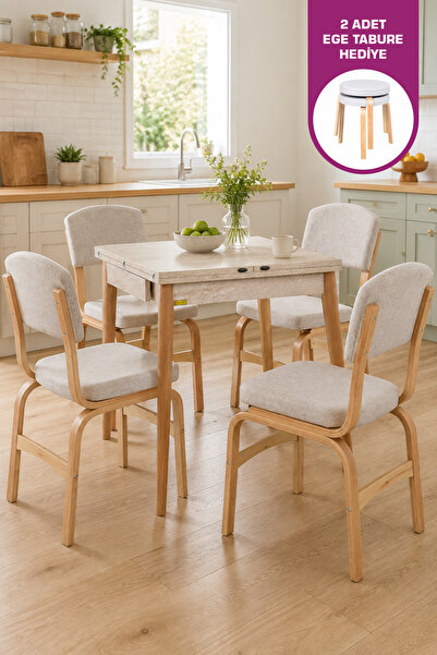 VİLİNZE Ege Sandalye Avanos Ahşap MDF Kanatlı Mutfak Masası Takımı - 70x70+70 cm