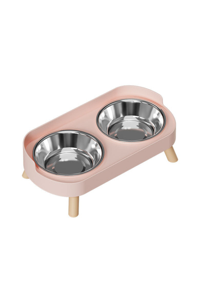 choice2 Pink Plastic/Stainless Steel Dog Feeder Bowl Double Pet Food Water Bo...
