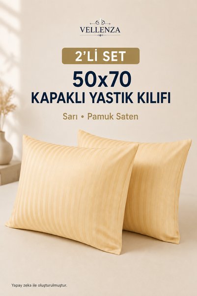 Vellenza Set of 2 Gold Yellow 50X70 Pillowcases with Covers Cotton Satin Soft Fabric Double Set