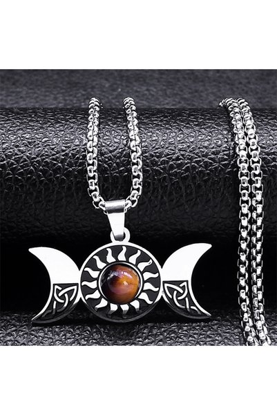 Choice 50cm BOX SR huyan Witch Moon Sun Pentagram Necklace Stainless Steel St...