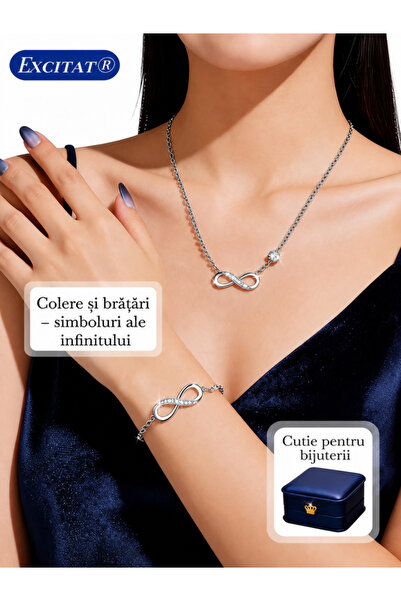 Excitat Colier si Bratara Simbol Infinit din Argint 925 cu cristal, Excitat®,...