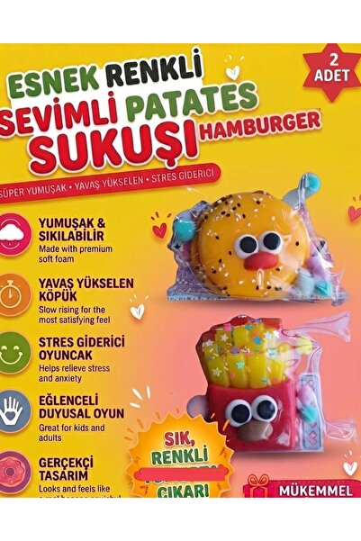 OYUNCAKSAHİLİ Patates Kızartması Ve Hamburger Sukuşi Squishy 2 Adet Birden Es...